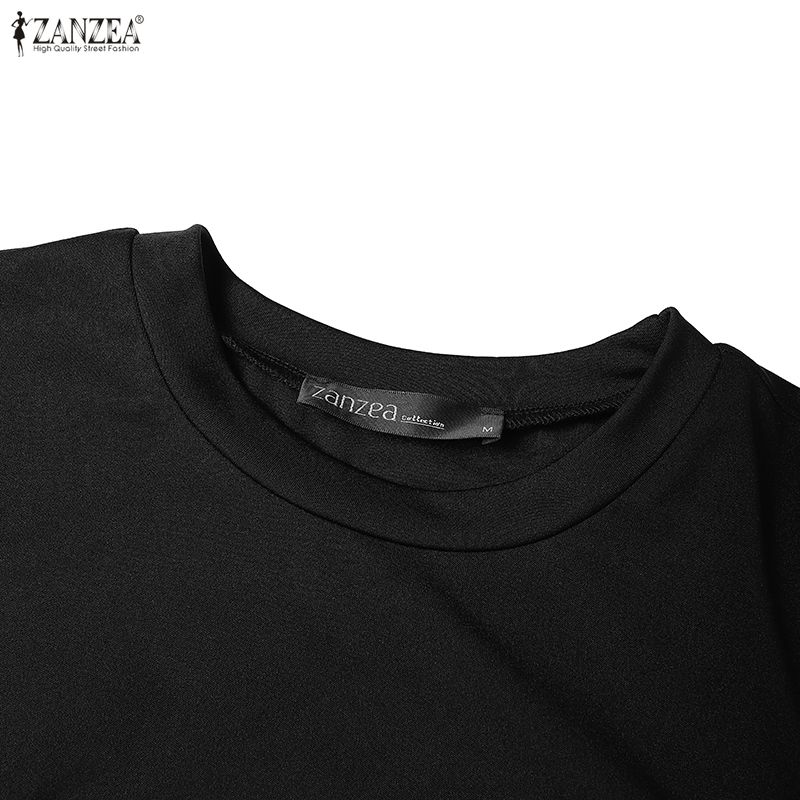 ZANZEA Women Casual Round Neck Puff Long Sleeve Loose Patchwork Dress