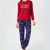 Women's Red & Blue Christmas Hat Print Pajama Set – European & American Style, Autumn Casual Wear