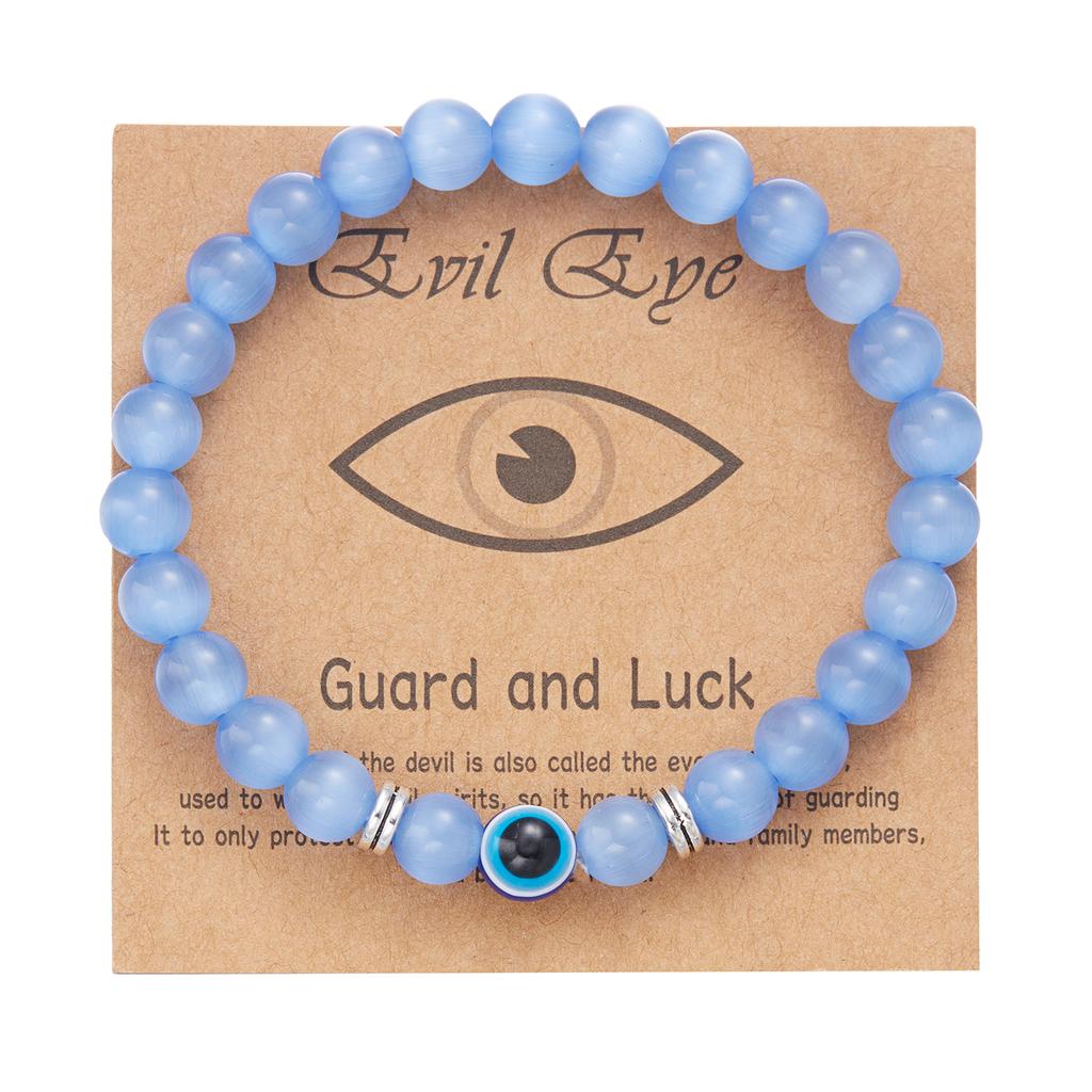 8mm Lucky Turkish Evil Eye Beads Bracelet For Men Women Charm Tiger Eye Stone With Card Elastic Bangles Yoga Energy Jewelry Gift
