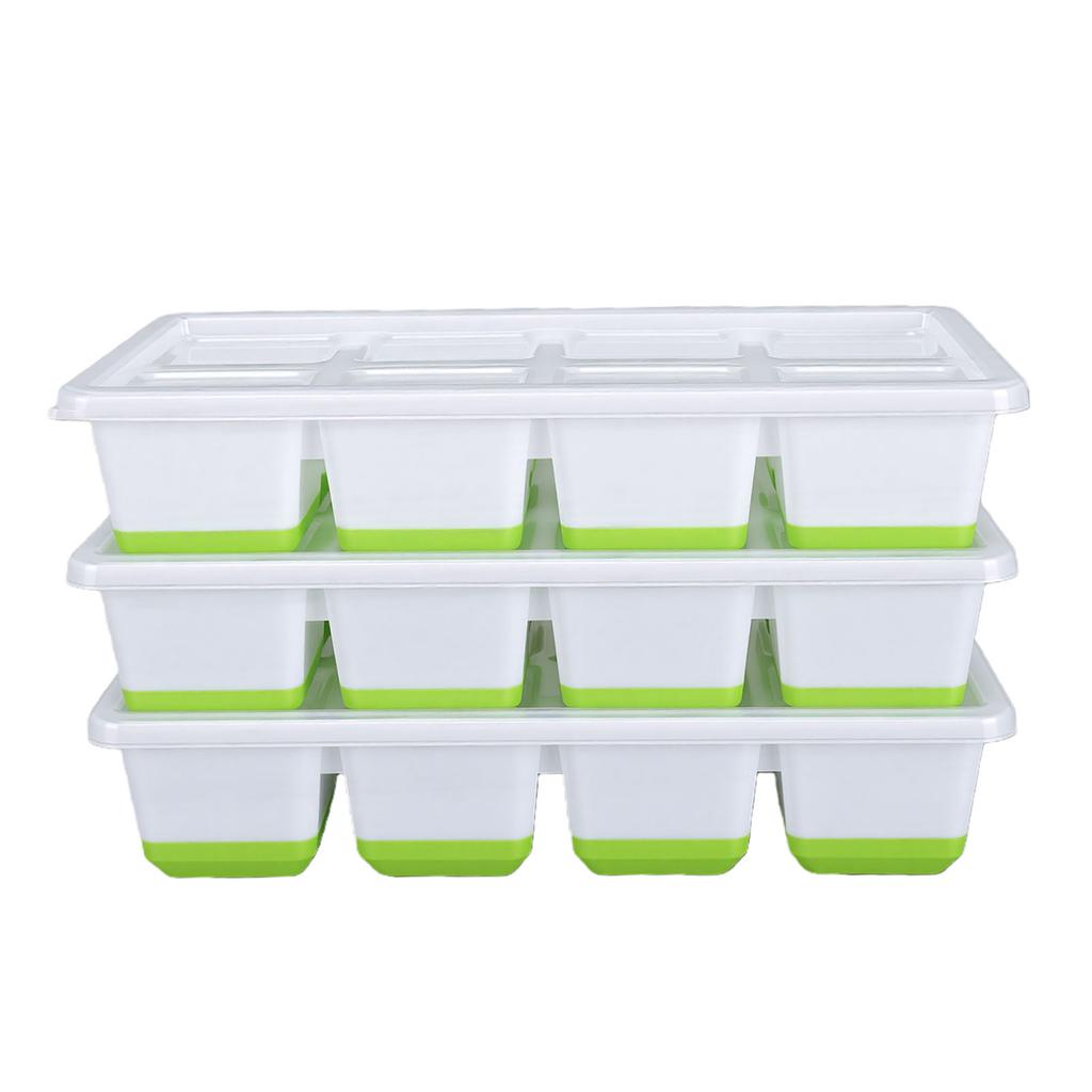 Ice Cube Tray with Lid Bin Tong Set 8 Cavity Soft Bottom Square Silicone Ice Cube Mold for Freezer