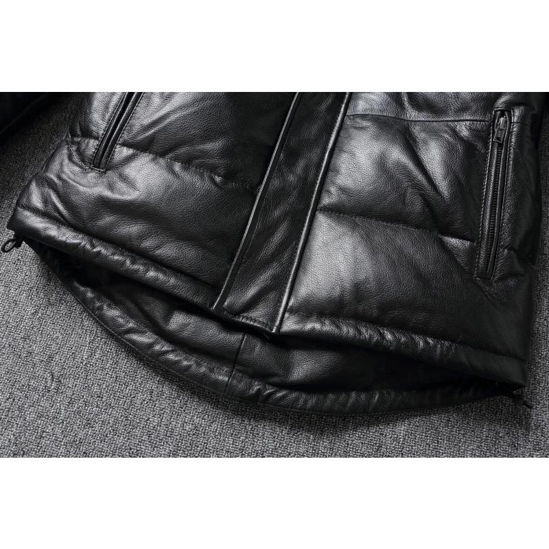 Chinese Size Raglan Sleeve Thick Men Leather Jacket Hood Warm Duch Down Coat Winter Jackets Genuine Cow Leather Coats Mens Clothing