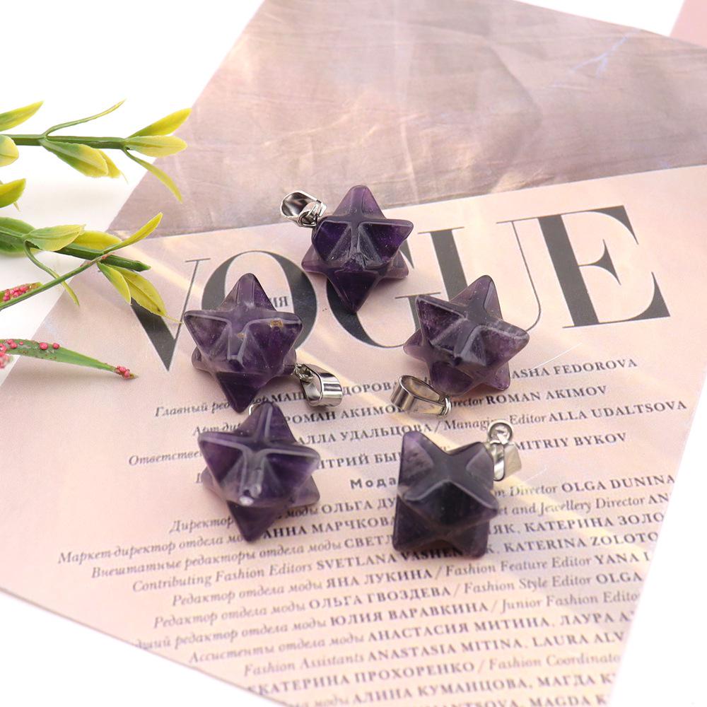 24mm Natural Agate Amethyst & Rose Quartz Hexagram Pendant