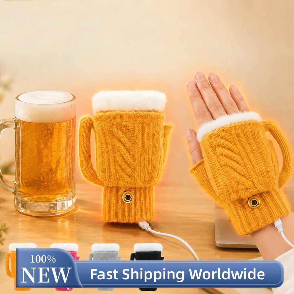 USB Powered Electric Heated Knit Gloves Fingerless Mittens Winter Warm Outdoor Hand Warmer