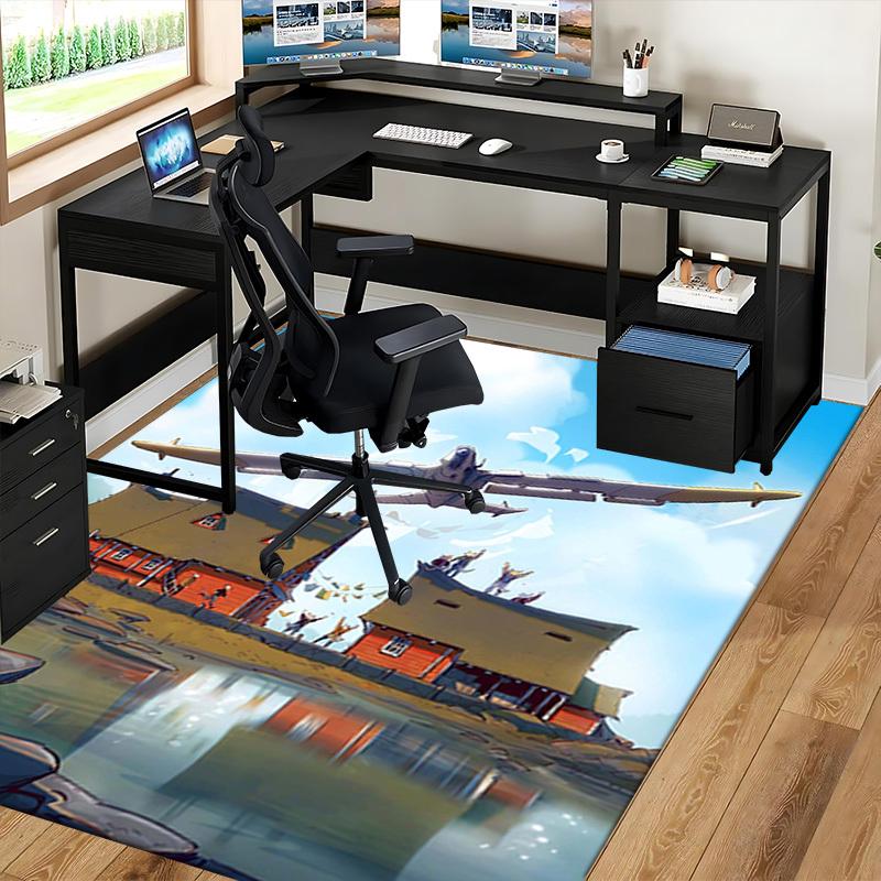 1pc Vintage Airplane and Cat Adventure Chair Mat - Festive Gift for Office Chairs, Seasonally Universal, Suitable for Home Decor, Living Room, Bedroom