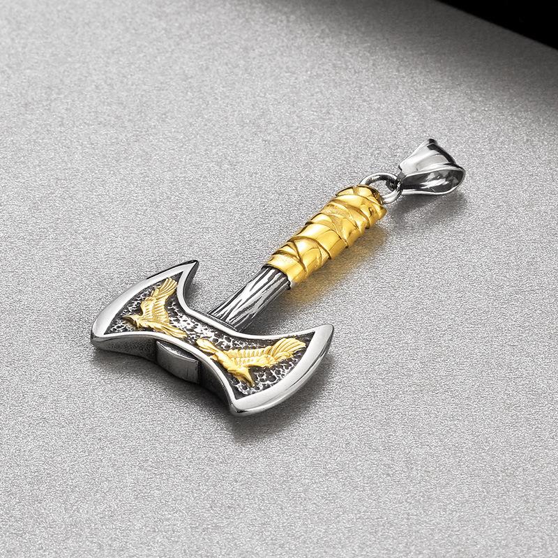 Hip Hop Stainless Steel Jewelry, Classic Norse Mythology Viking Crow Double Head Axe Titanium Steel Men'S Pendant