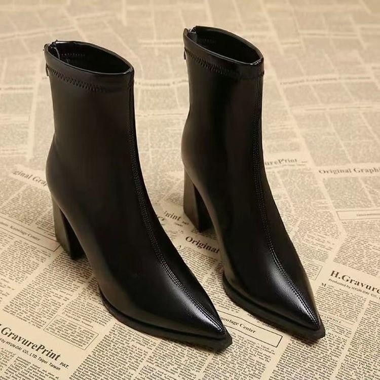 New pointed high-heeled short boots women's fashion boots autumn and winter versatile thin boots