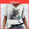 For Womens Summer T Shirt Animal Print Casual Short Sleeve Rabbit Tshirts Female Vneck Oversized Clothing Fashion Pullover