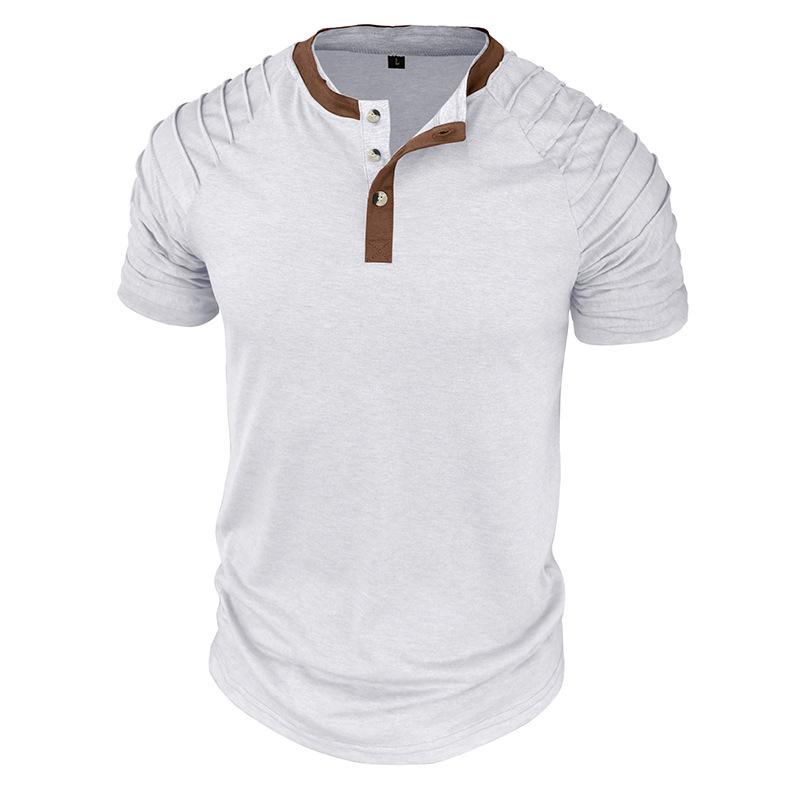 Letni męski T-shirt Henley w bloki kolorów Modny męski T-shirt z krótkim rękawem Top