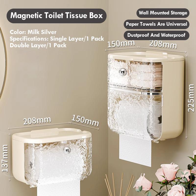 Bathroom Tissue Box Wall Mounted Non Perforated Magnetic Suction Cover Tissue Box Storage Rack Water Ripple Storage Box