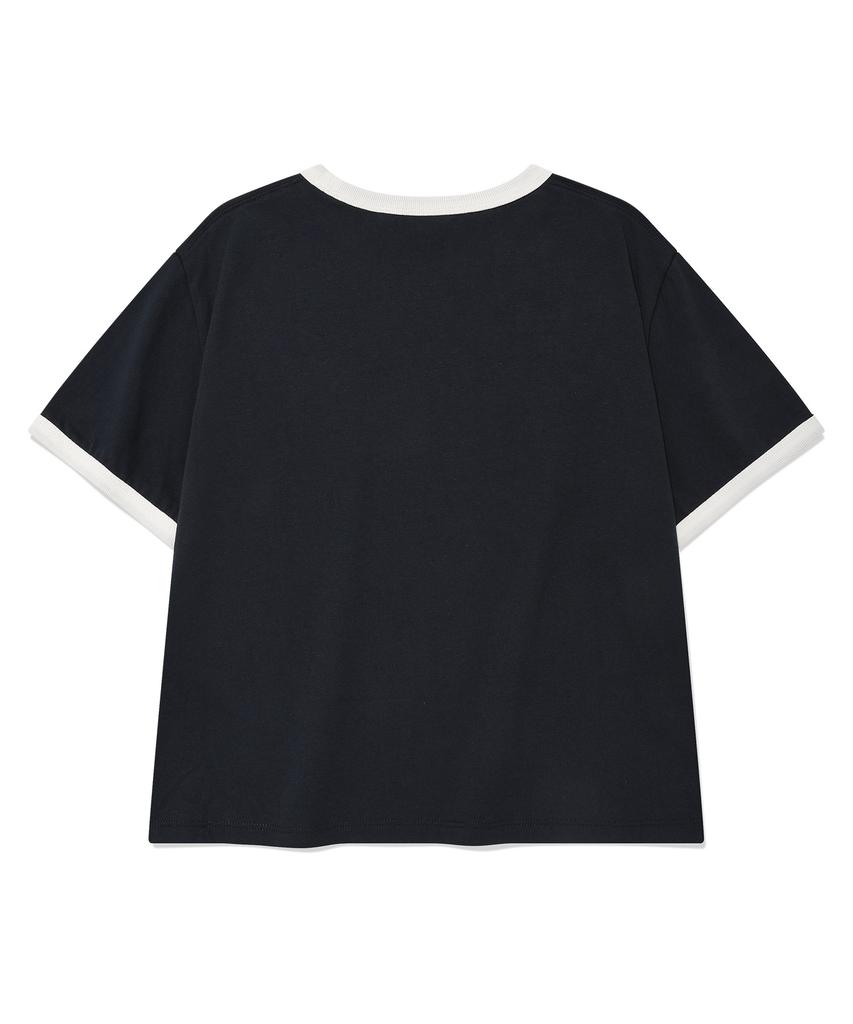 COVERNAT WOMAN Crop Cooper Logo Ringer T-Shirt Navy