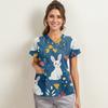 Women's Fashion V-neck Short Sleeve Workwear With Pockets Printed Tops