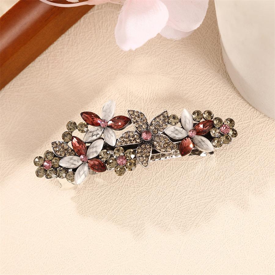 Elegante Retro Cristal Pinza de Resorte para Mujer Nuevo Clip de Cola de Caballo de Flor Parte Trasera de la Cabeza Tocado Pinza para el Cabello Clip Horizontal