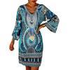 Spring and Autumn Women's Ethnic Style Printed Long-sleeved V-neck Casual Dress