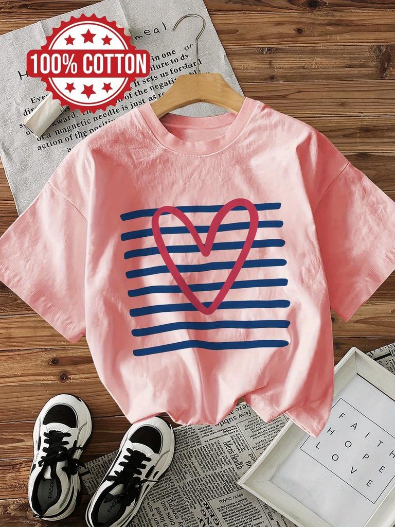 Graphic Love Heart Y2k 100% Cotton Women's Retro Print T-Shirt Soft Crew Neck Short Sleeve Top Vintage Shirt Design
