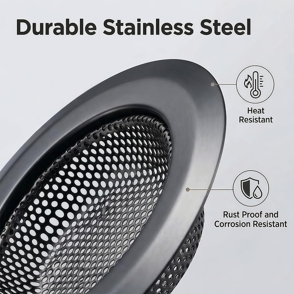 2 Pack - Black Kitchen Sink Strainer, Stainless Steel, Anti-Clogging, Large Wide Rim 4.5 Inch Diameter,Black