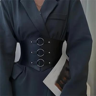 1pcs Fashionable Gothic Corset Belt Triple Buckle with Black Rivet Studs Elastic Waspie Waistband for Punk Perfect for Coats