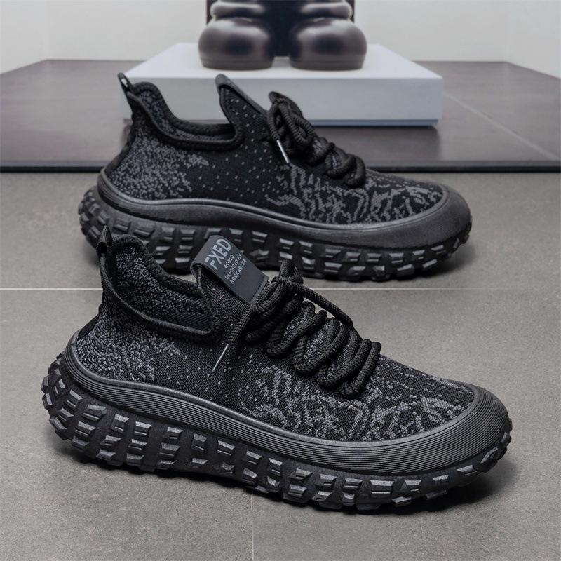 

Fashion Men Sneakers Breathable Mesh Spring Autumn Fashion Lace Up Running Shoes Lightweight Comfortable Non Slip Casual Fly Weave Shoes 39 чёрный