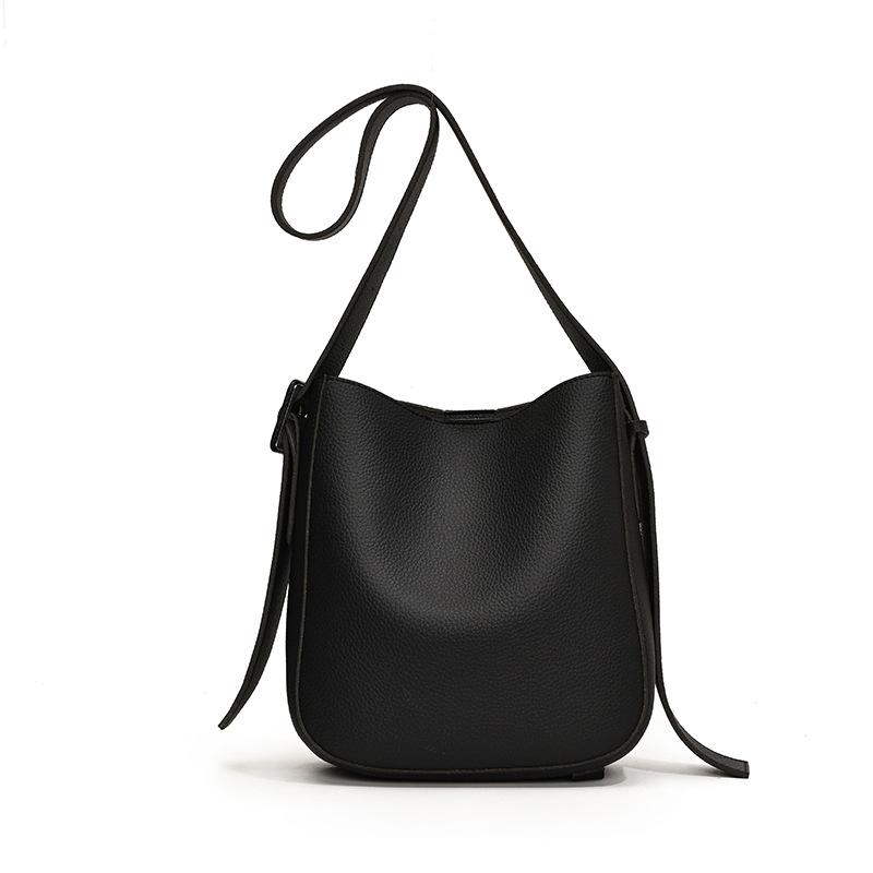 Retro casual shoulder bag women's new fashion solid color bucket bag small bag trendy commuter messenger bag
