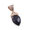 Natural Black Onyx Gemstone 925 Solid Sterling Silver TwoTone Pendant 1.50" d6u18