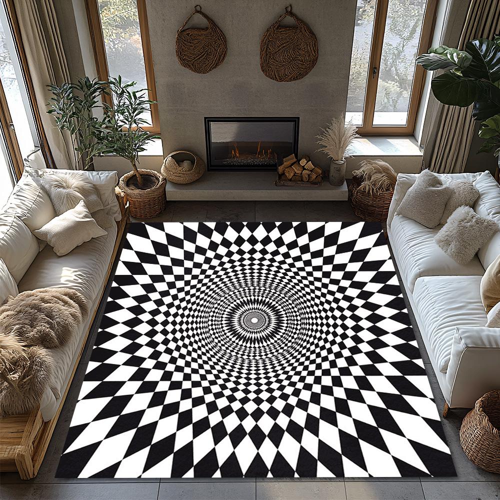 Tuniu Optical Illusion Geometric Rug Non Slip Home Decor Floor Mat Room Carpet Cushion Pad