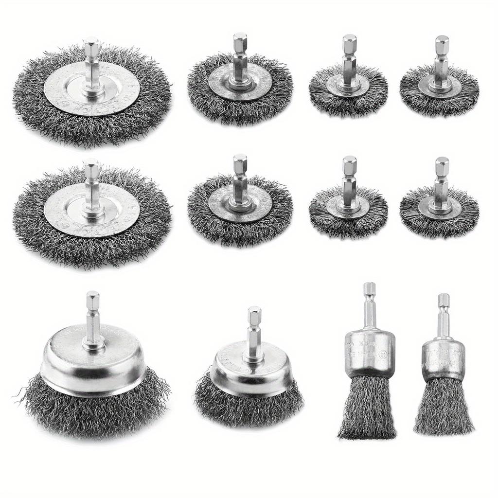 Professional Carbon Steel Wire Wheel Brush Bits - Rust Cleaning Attachment with 1/4" Hex Shank, Cup Brush