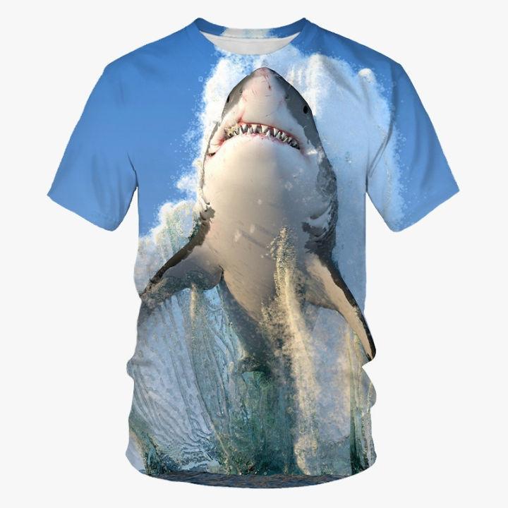 Summer Round Neck Deep Sea Whale Pattern 3D Print Top Fashionable Casual Short Sleeved Men's T-shirts
