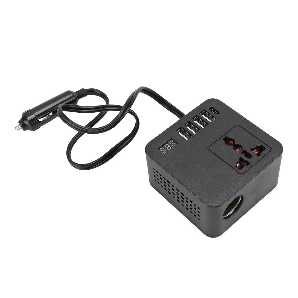 150W Car Inverter 12V 24V to 220V 110V Car Plug Outlet Inverter with Cigar Lighter Input 4 USB 1 Type C Port Universal