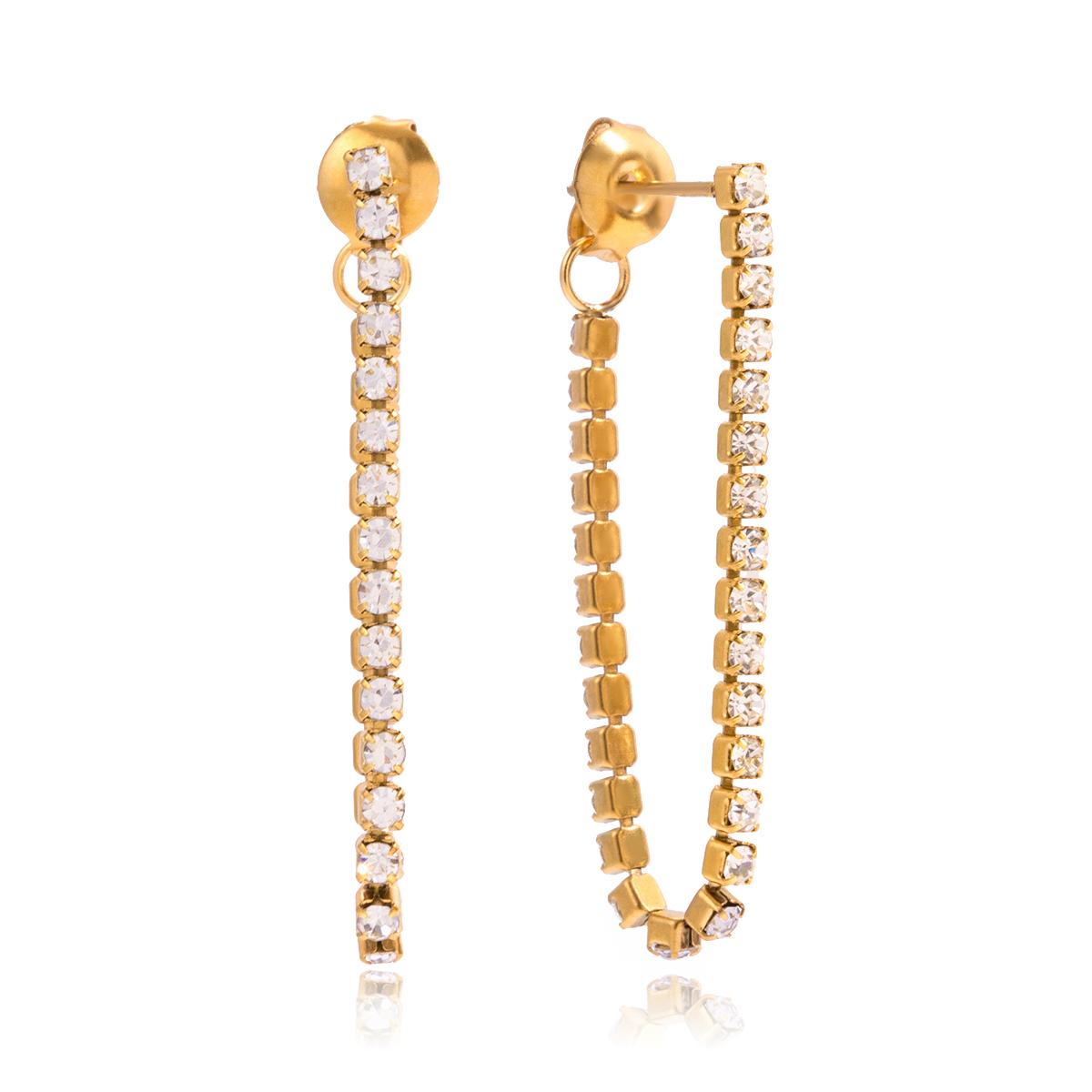 Hot Style White Cubic Zirconia Chain Tassel Stud Earrings Stainless Steel Fashion Chic Charming Jewelry Prevent Allergy