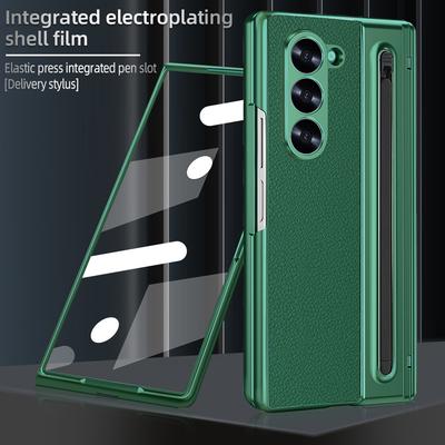 Electroplated Hinge Phone Case For Samsung Galaxy Z Fold 6 5 4 5G Fold6 Screen Glass Stylus All Inclusive Pen Slot Holder Cover