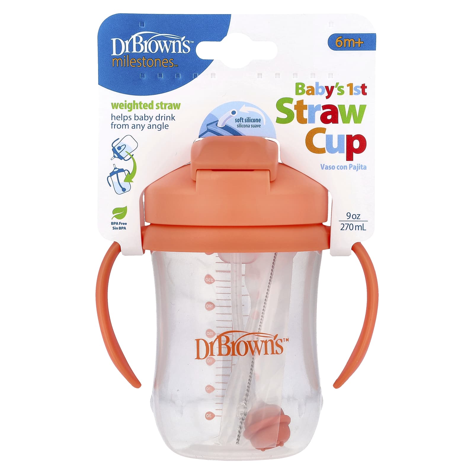 

Dr. Brown s First Straw Cup for Babies, 6+ Months, Coral, 9 oz (270 ml)