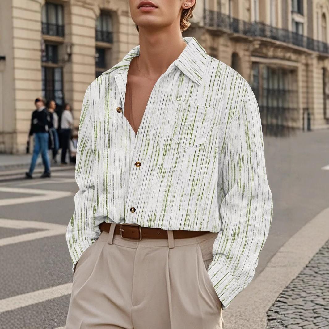 

Винтажный мужской кардиган с длинными рукавами, полосатая потертая повседневная рубашка с карманом XXXL