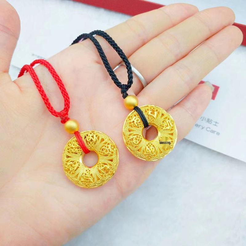 Vietnamese Gold Openwork Mantra Necklace - Handcrafted Braided Rope Chain, Ancient Style, Couples' Retro Gift.