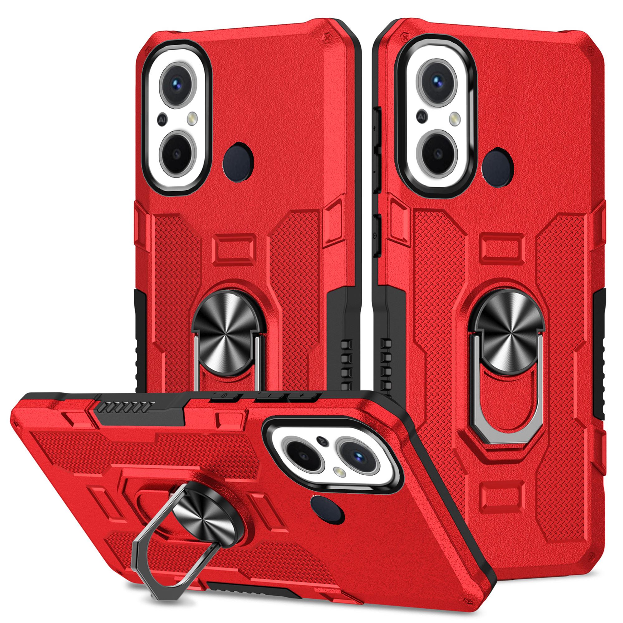 

For Xiaomi Redmi 12C 4G PC+TPU Anti-Scratch Phone Case Ring Kickstand Rugged Cover Red
