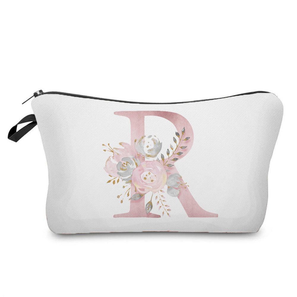 Women Flower Letters Print Cosmetic Bag Toiletries Organize Travel Storage Case 6686