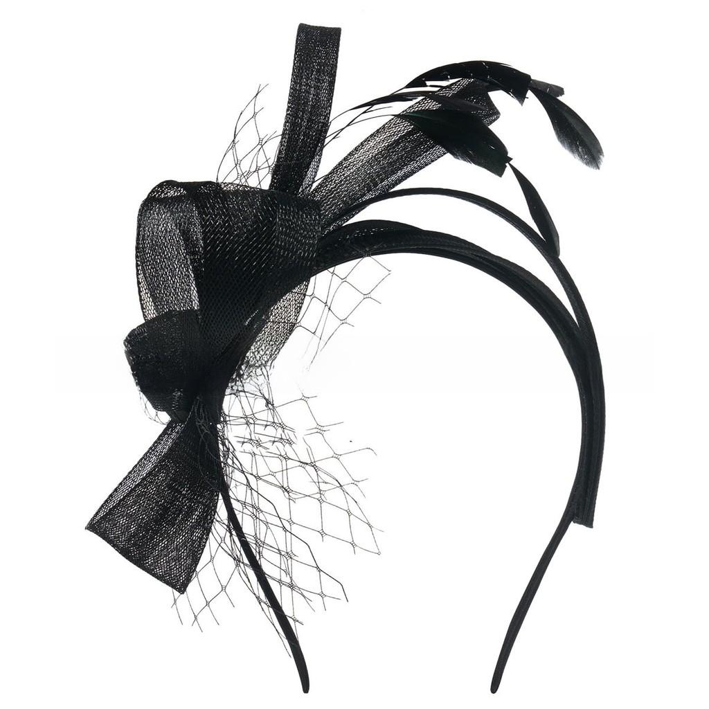 Fascia Vintage con Piume e Tessuto a Rete Elegante Accessorio per Capelli per Donne