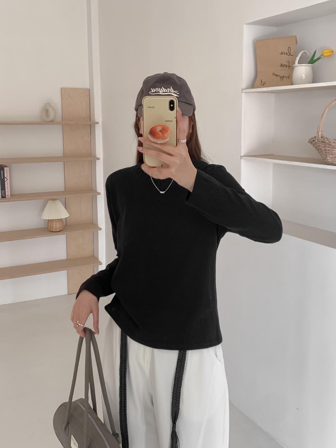 French Spring Artistic Ruffle Edge Solid Color Long Sleeve T-shirt One Size (Fits 80-140cm) чёрный