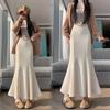 Off-White Fleece-Lined Woolen Mermaid Skirt - High-Waisted 2025 Autumn/Winter Mid-Length Skirt for Women