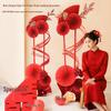Chinese Wedding Room Decor: Red Fan Flowers & Festive Garlands