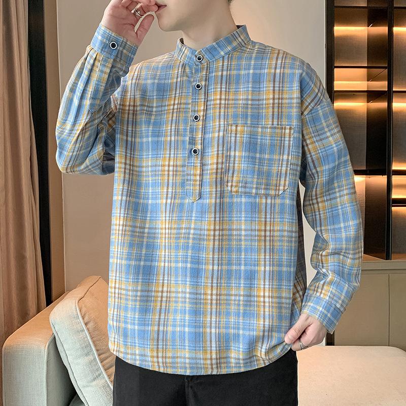 

Мужская толстовка, повседневный универсальный пуловер, клетчатая рубашка с длинным рукавом, свободный топ, мужская одежда L