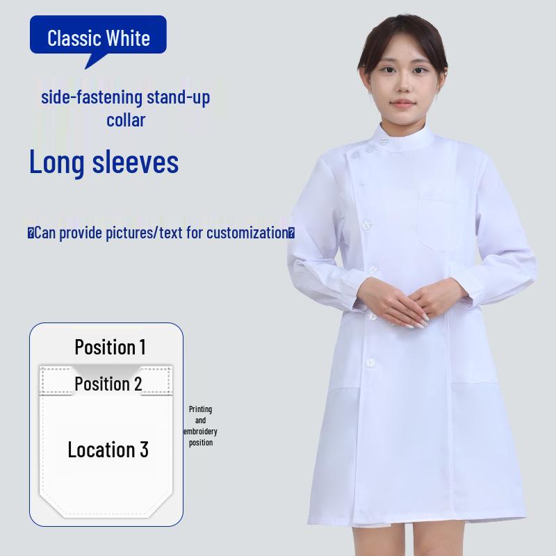 Unisex Saint Snowland Peter Pan Collar Doctor's White Coat - Long Sleeve for Dental & Hospital Professionals