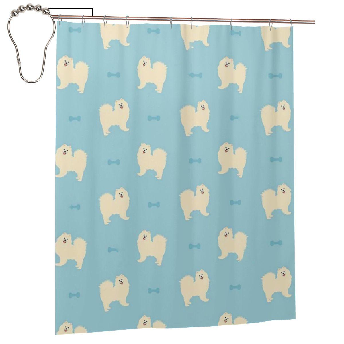 

Samoyed Dog Shower Curtain Bathroom Polyester Waterproof Bath Curtains With Hooks W60H190(CM)-1 Pcs