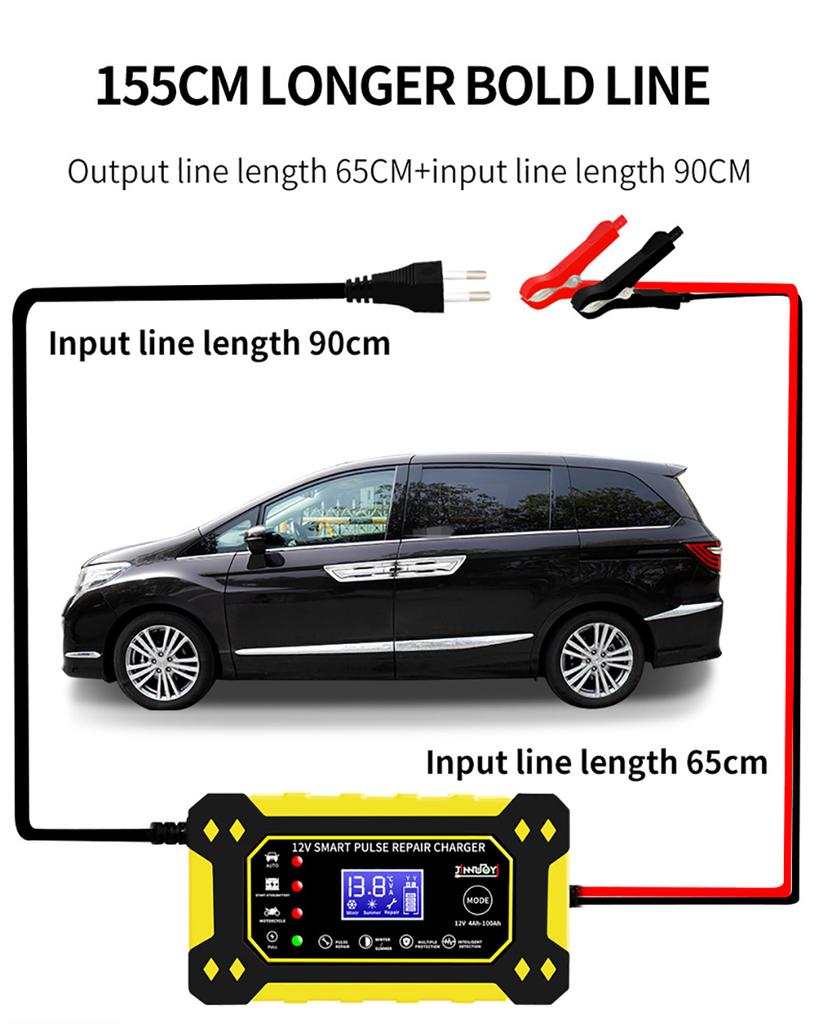 6A 12V Car Battery Charger Pulse Repair LCD Display Smart Fast Charge AGM Deep Cycle GEL Lead-Acid Charger for Auto Motorcycle