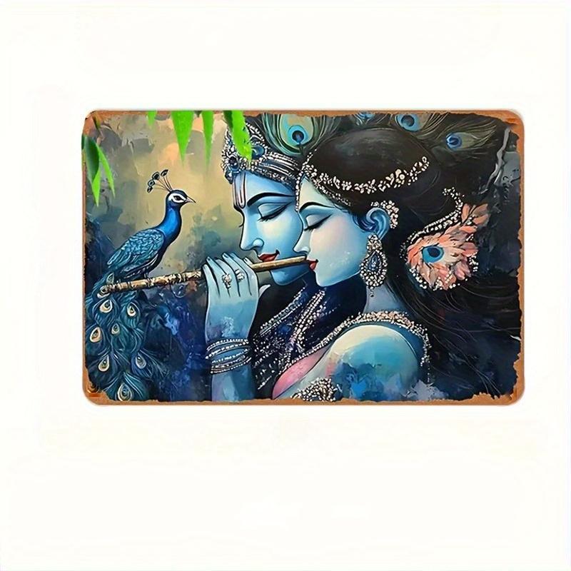 

2d Flat 20*20cm, Vintage Hindu Deity & Peacock Wooden Sign, Wall Hanging Artwork, Multipurpose Decor, Indoor Outdoor Use, Wooden Material, for Home 30*20cm