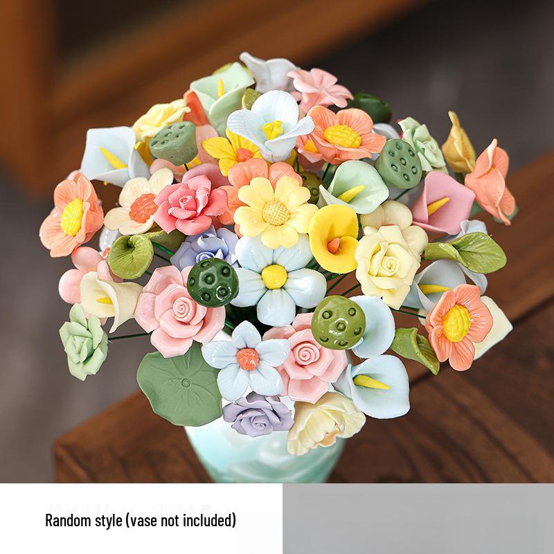 Traditional Jingdezhen Peony Ceramic Vase - Eternal Flower Simulation Decoration