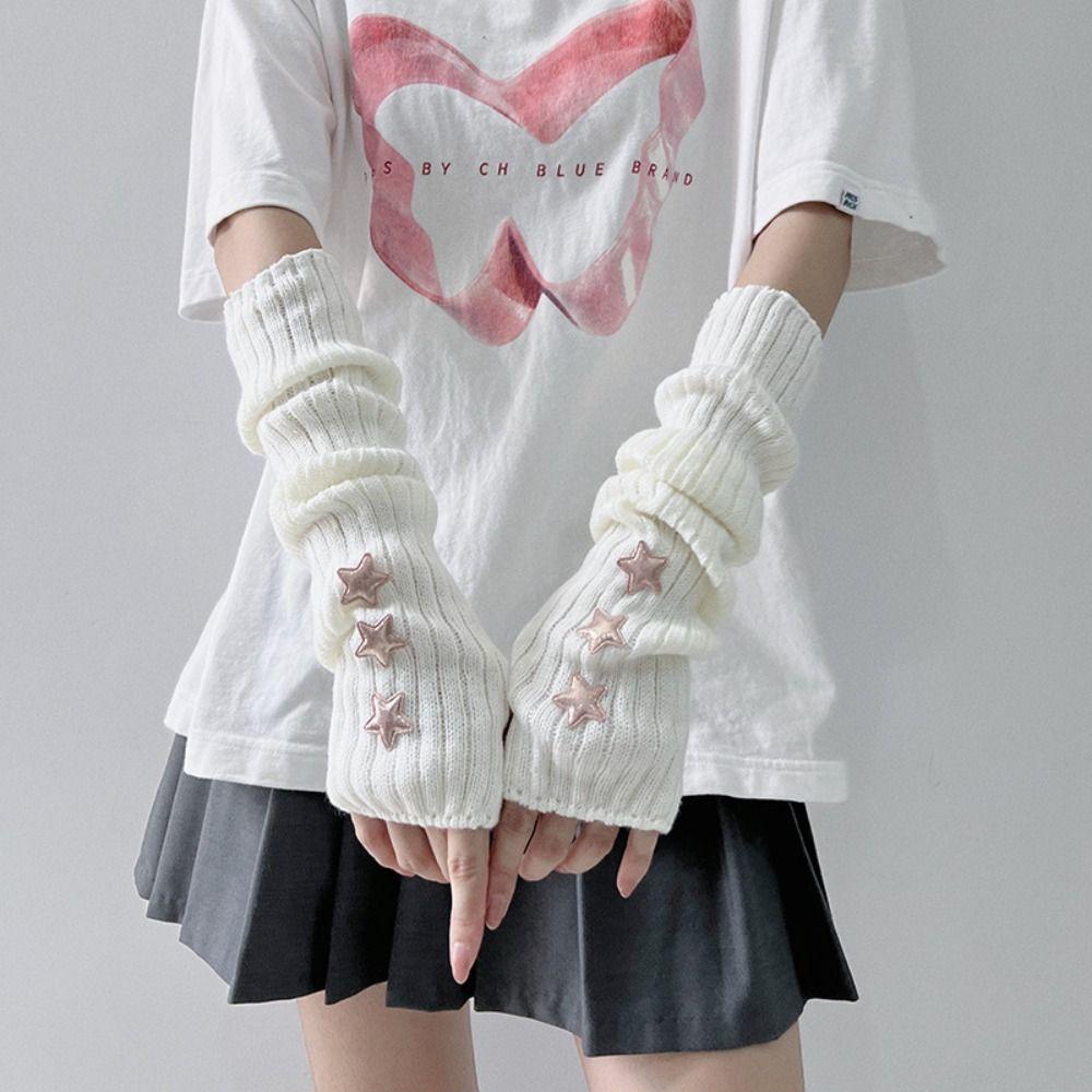 Y2k Star Knitted Gloves Gothic Wool Sleeve Cuff Punk Fingerless Gloves  Girls