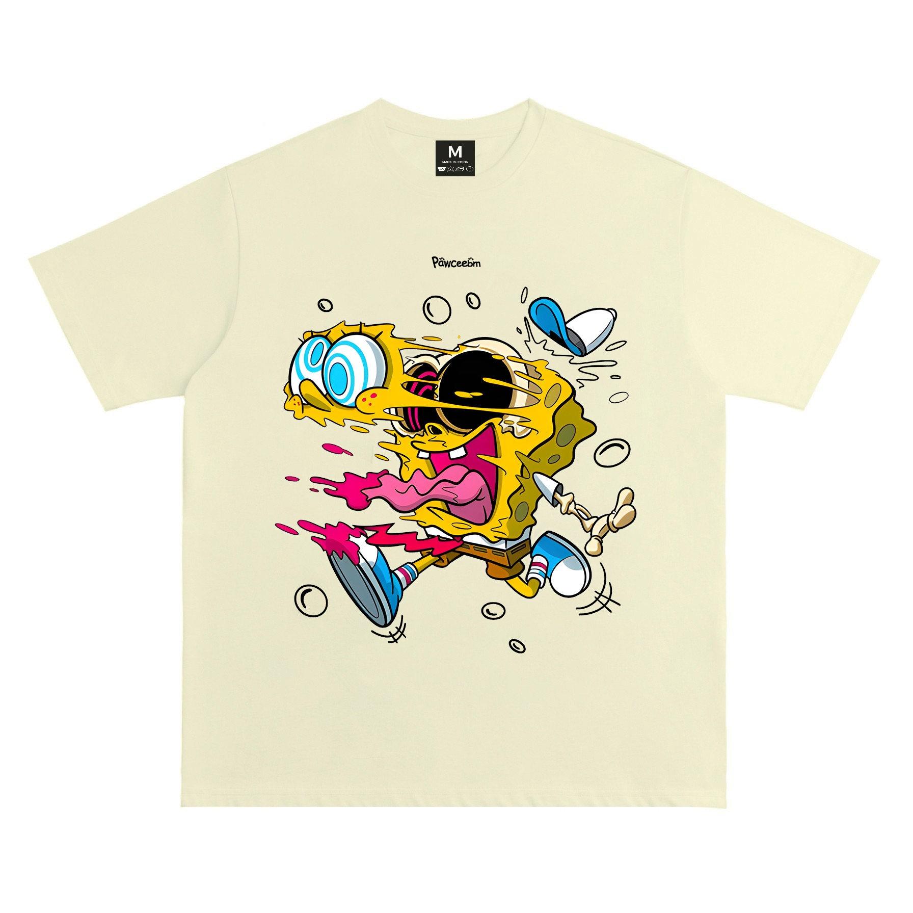 American Vintage Cartoon SpongeBob Loose T shirt Chic Men Women Tee Adults Children Boy Gril Top Kids Parent Child Cotton Tshirt 100