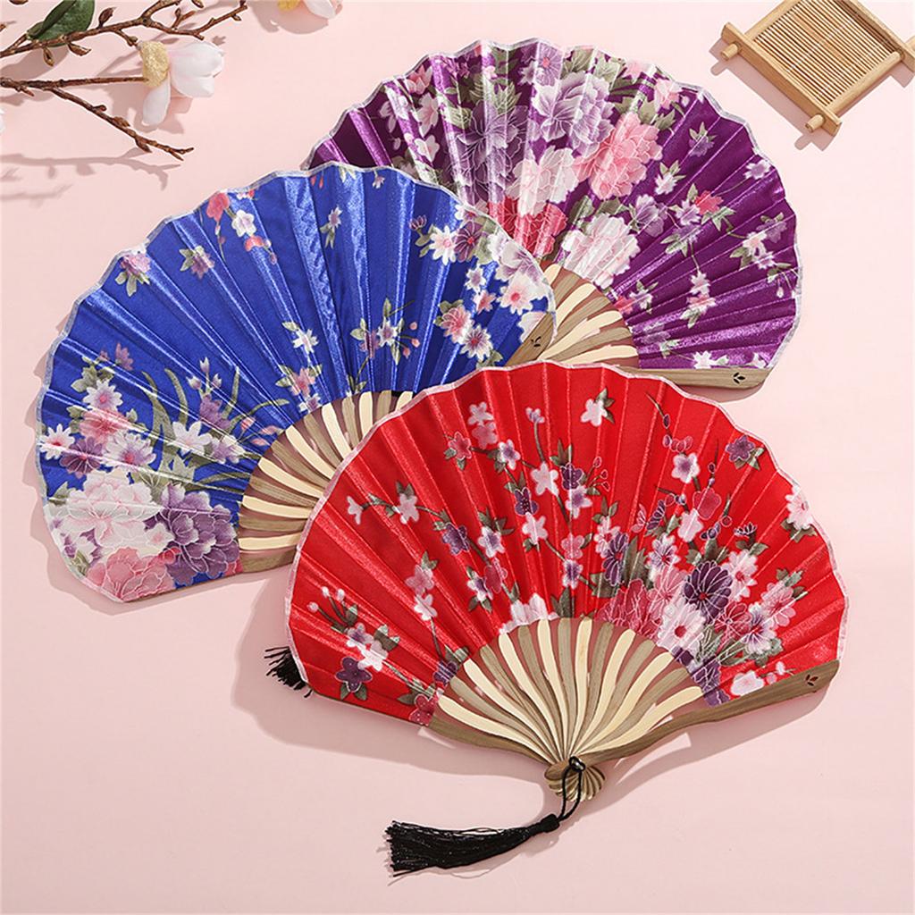 Bamboo Fold Hand Fan Wedding Chinese Japanese Fan Vintage Flower Folding Fan for Wedding Dancing Party Women Gift