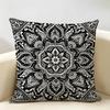 Black And White Mandala Cushion Cover Durable Hypoallergenic Organic Linen Pillow Cover Short Size Washable Skin-Friendly