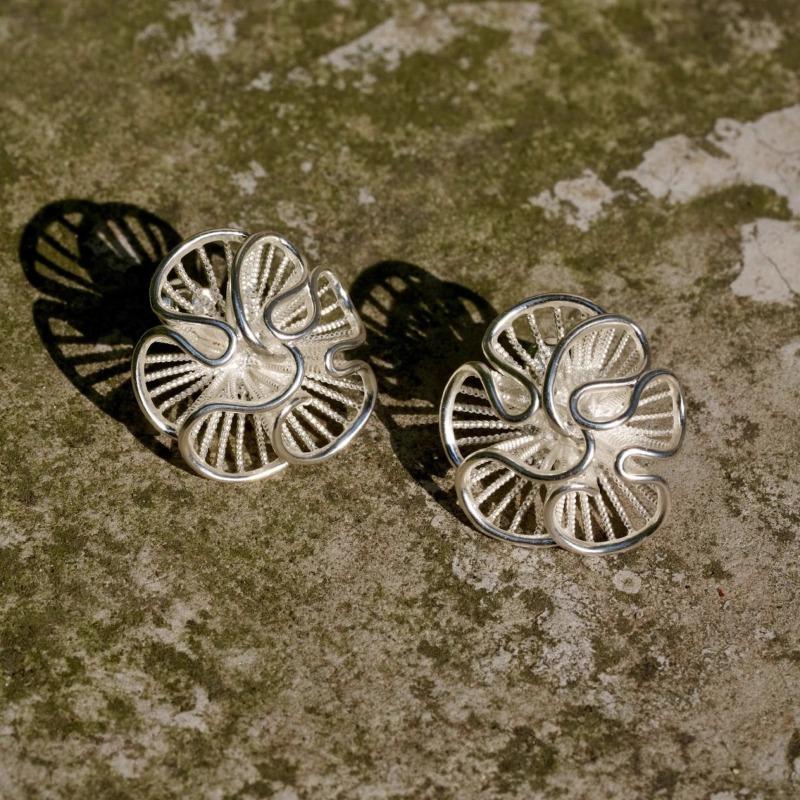 925 Silver Hollow Flower Stud Earrings for Women Luxury Vintage Fine Jewelry Accessories