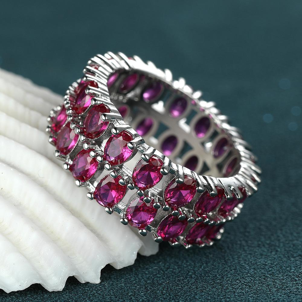 European and American Ring New Fashionable Simple Elegant Double Row Full Diamond Ring Simple